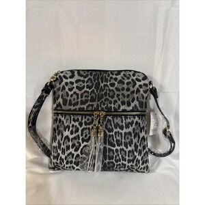 Women's Black Leopard Faux Leather Crossbody Bag NWT Adjustable Strap